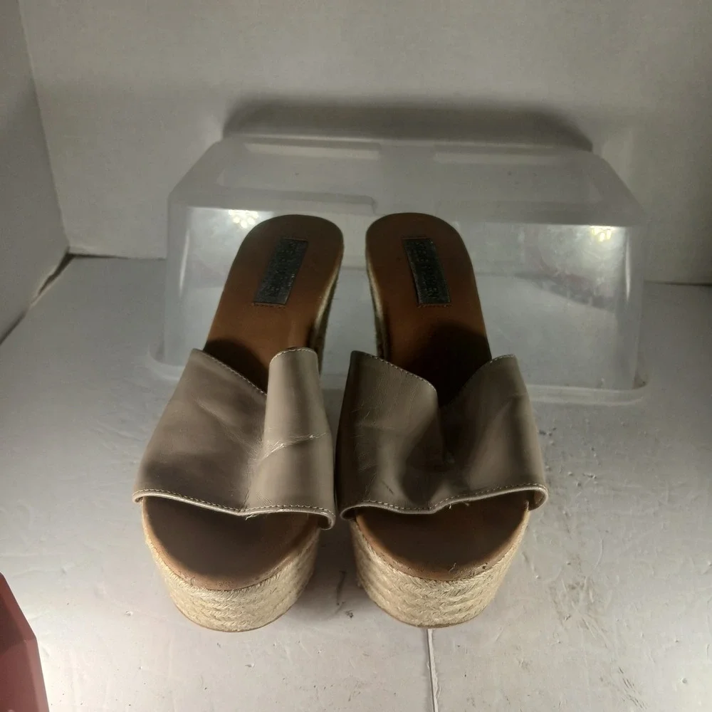 Steve Madden P-Korbi Platform Slide 7.5M Tan Espadrille Wedge Patent Boho Y2K